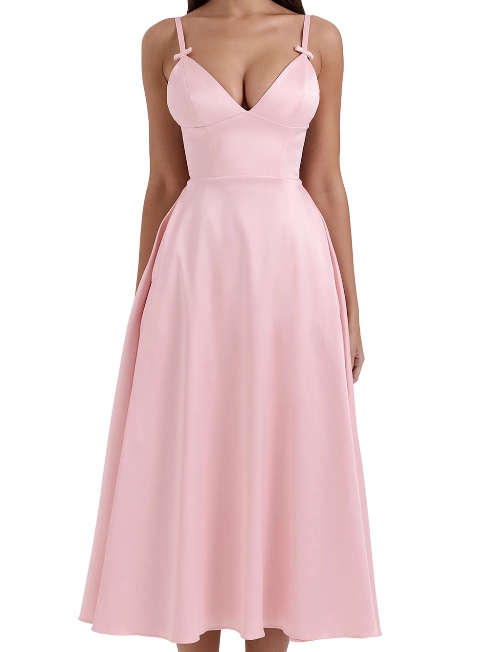 House of CB Tiffani Satin Midi Cocktail Dress – Pink – M – Runs Small